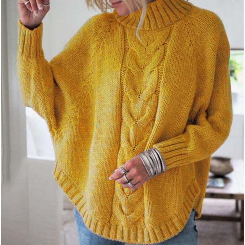 Women S Oversized Batwing Sleeve Half Turtleneck Twist Knit Sweater