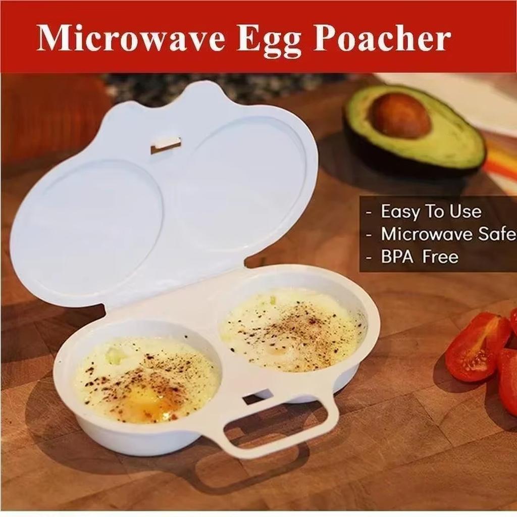Microwave Egg Steamer Box 2-Cell Plastic Egg Cooker Heat Resistant Easy Clean Creative Kitchen Gadget