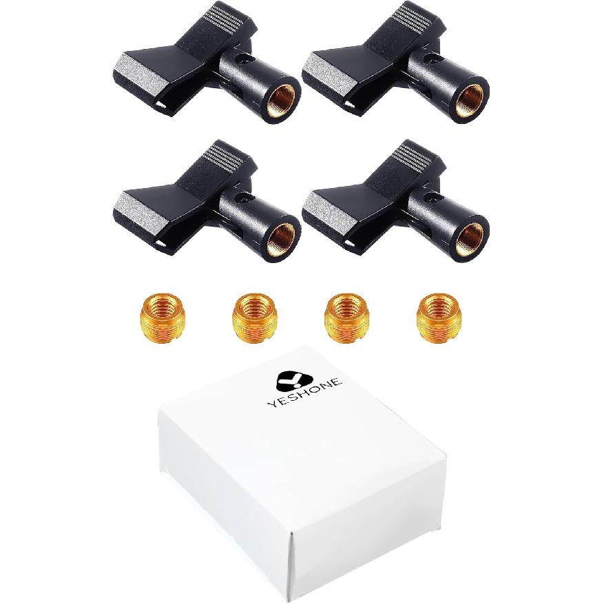 Yeshone 4 Pieces Mic Clips for Stands with 4 Adjustable Adapters Microphone Holder Wireless Mic Holder Clamp with 5/8 Inch Male To 3/8 Inch Female