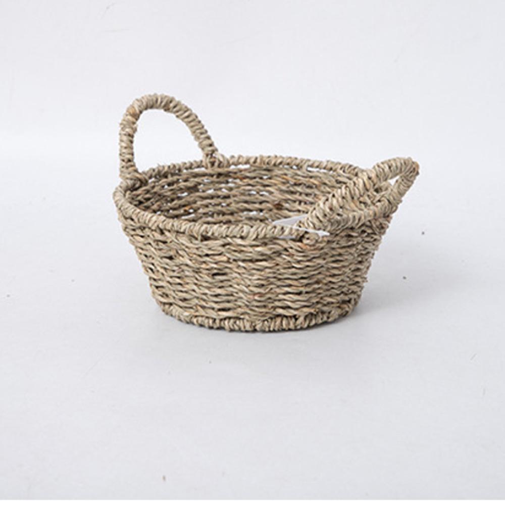 

Round Shape Storage Basket Soft Handles Natural Material Sundries Organizer Decorative Lightweight Seagrass Basket Organization