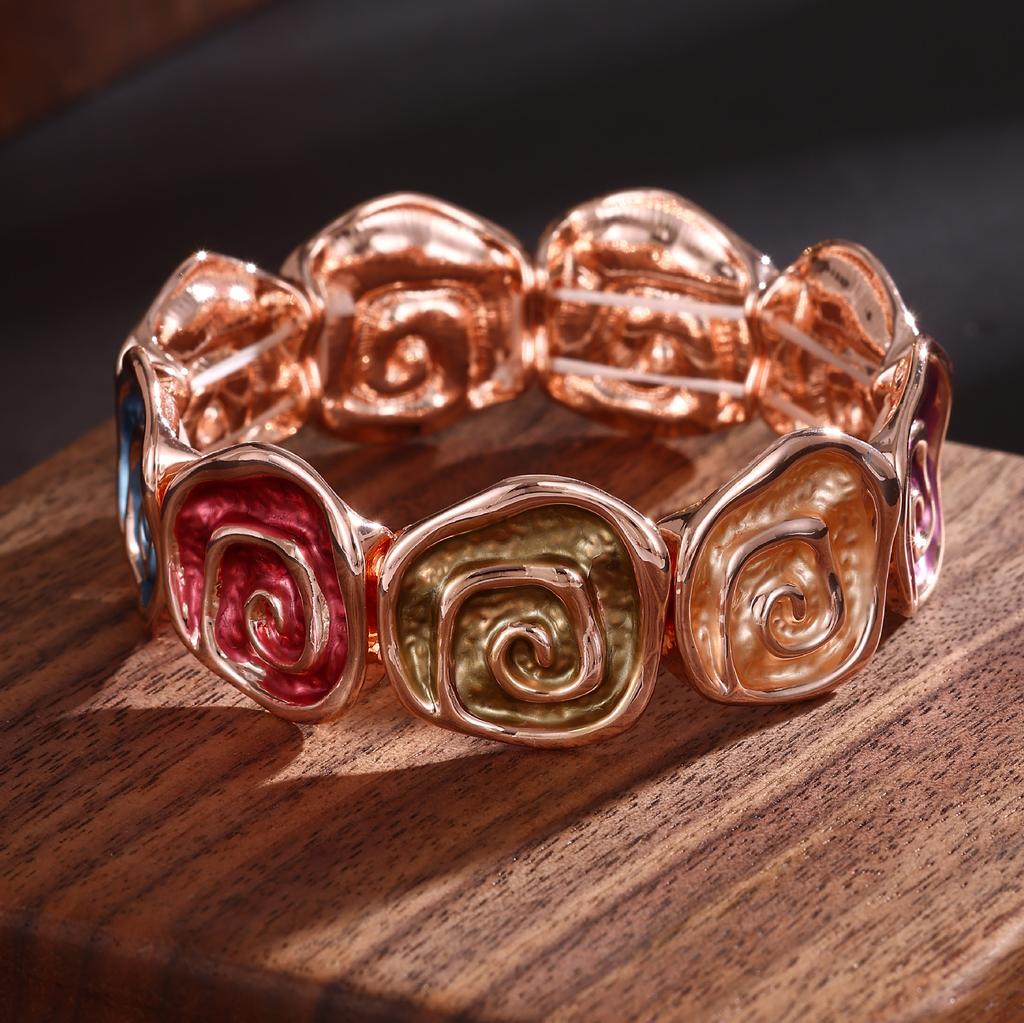 New Color Oil Geometric Rose Elastic Bracelet Fashion Premium Ladies Versatile Alloy Bracelet