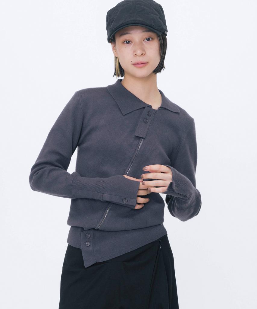 MISEKI SEOUL Diagonal Zip-Up Knit Charcoal