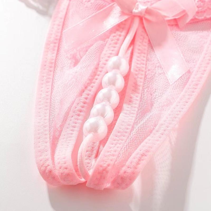 Plus Size Sex Pearl G-string Crotchless Erotic Lingerie Sexy Panties Porn Lace Women Underwear See Through Open Crotch Thongs