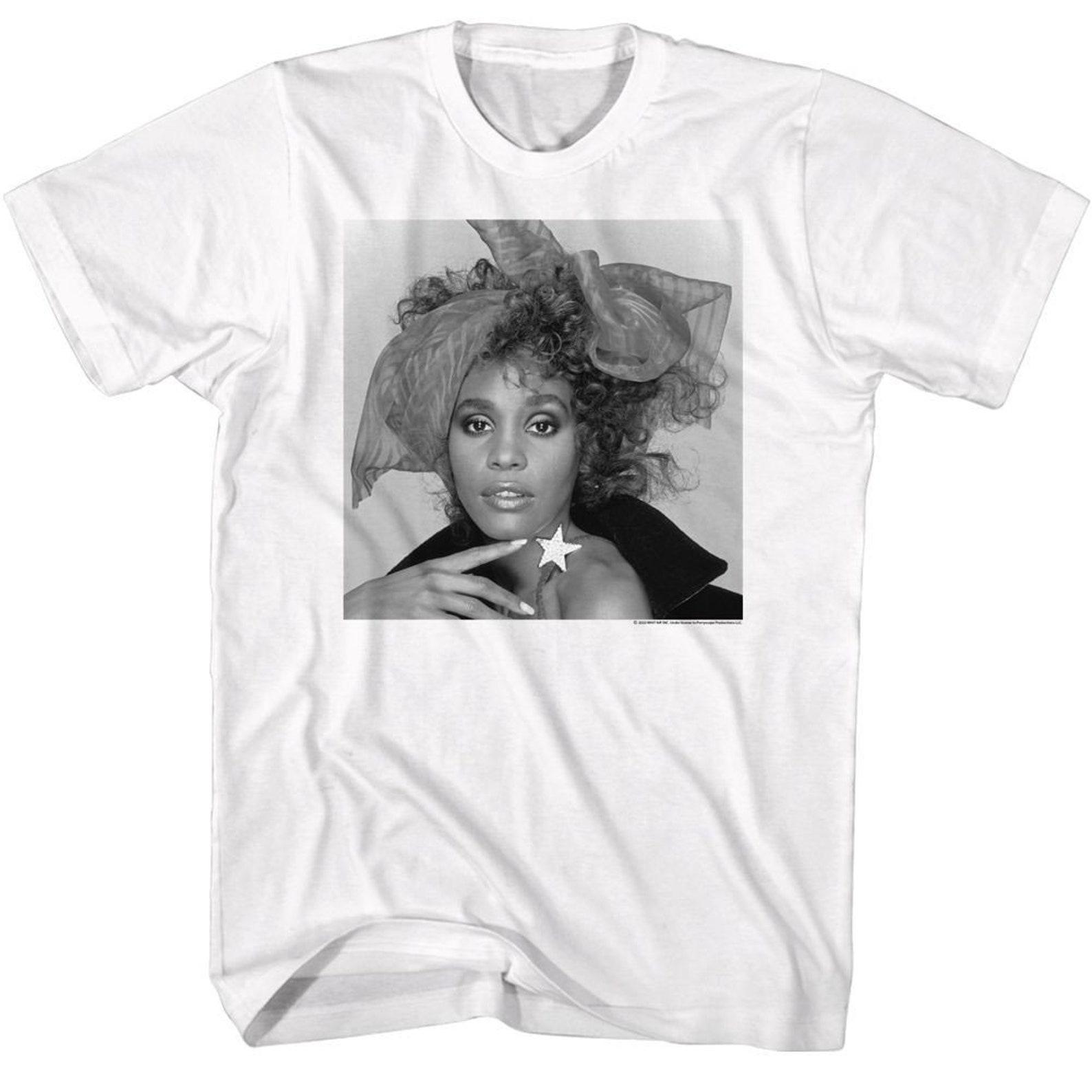 Whitney Houston BW Bow White T-Shirt S