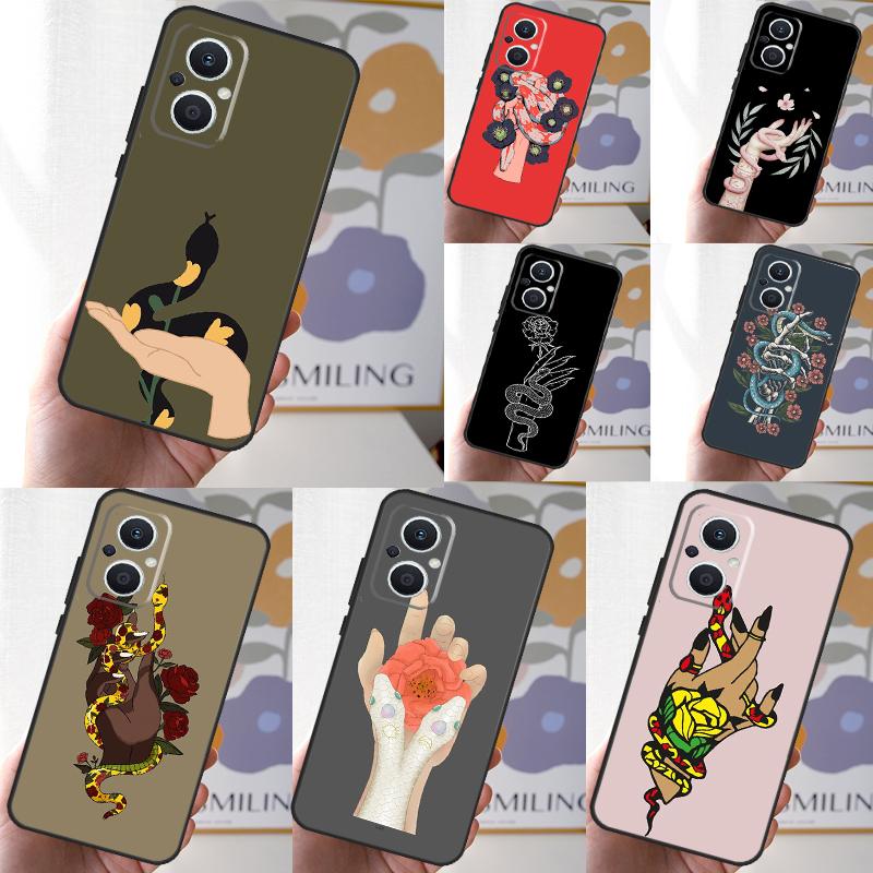 Hand Snake Flower Case For OPPO Reno 12 F 13 13F 11F 8T 7 8 10 Pro OPPO Find X8 Pro X6 X3 X5 Lite Cover Fundas