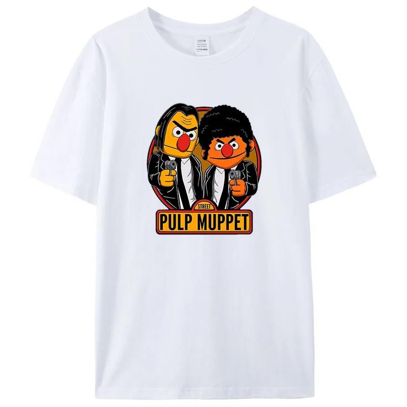Fashion Mens Clothing Breathable Sesame Street Print Casual Cotton TShirt Vintage Summer Short Sleeve Summer TShirt