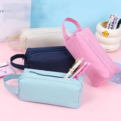 Double Zippers Pencil Pouch Waterproof Stationery Case Durable Pencil Case