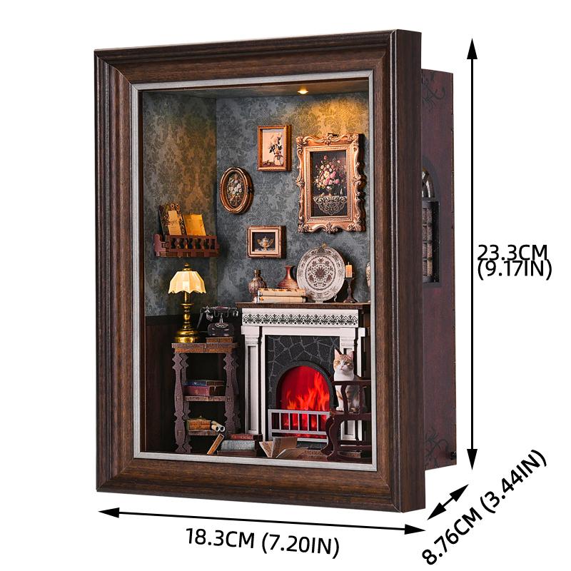 

DIY Book Nook Bookshop Kit Mysterious Telephone Booth Wooden Dollhouse with Light Bookshelf Insert 3D Puzzle Decor for Gift