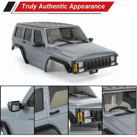 INJORA 6.10in 133g Wheelbase ABS Hardtop Cherokee Body for TRX4M Bronco Defender Chassis 1/18 RC Crawler Upgrade(Silver Grey)