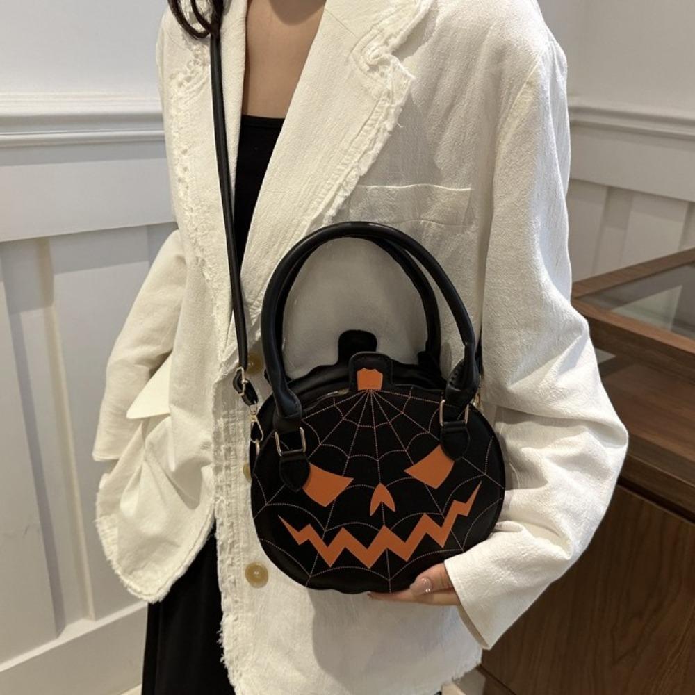 Skull Pumpkin Shape Bag Round Ghost Handbag Fashion Halloween Shoulder Bag  Women