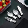Corrosion Resistant Utensils Stainless Steel Folding Spoon Fork Cutter Straw Brush Foldable Flatware Outdoor Camping Picnic Hiking Collapsible Cutlery