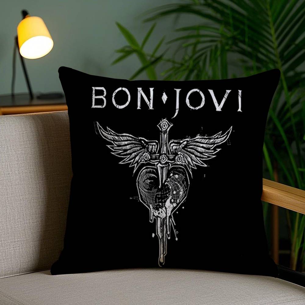 B-Bon J-Jovi Band Kussenhoes Bank Korte Pluche Dubbelzijdig HD Print Kamer Huis Kantoor Cadeau Kussenhoes