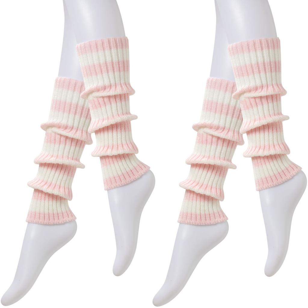 RMSWEETYIL Striped 80s Leg Warmers Socks for Women Winter Kawaii Cute Chunky Knit Cotton Ankle Leg Warmer Socks for Ballet Dance