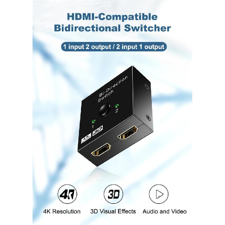 HDMI-kompatibler Switch Bidirektional 2.0 Splitter 1x2/2x1 Adapter 2 in 1 out Konverter für PS4 Pro/4/3 TV-Box 4K Switch