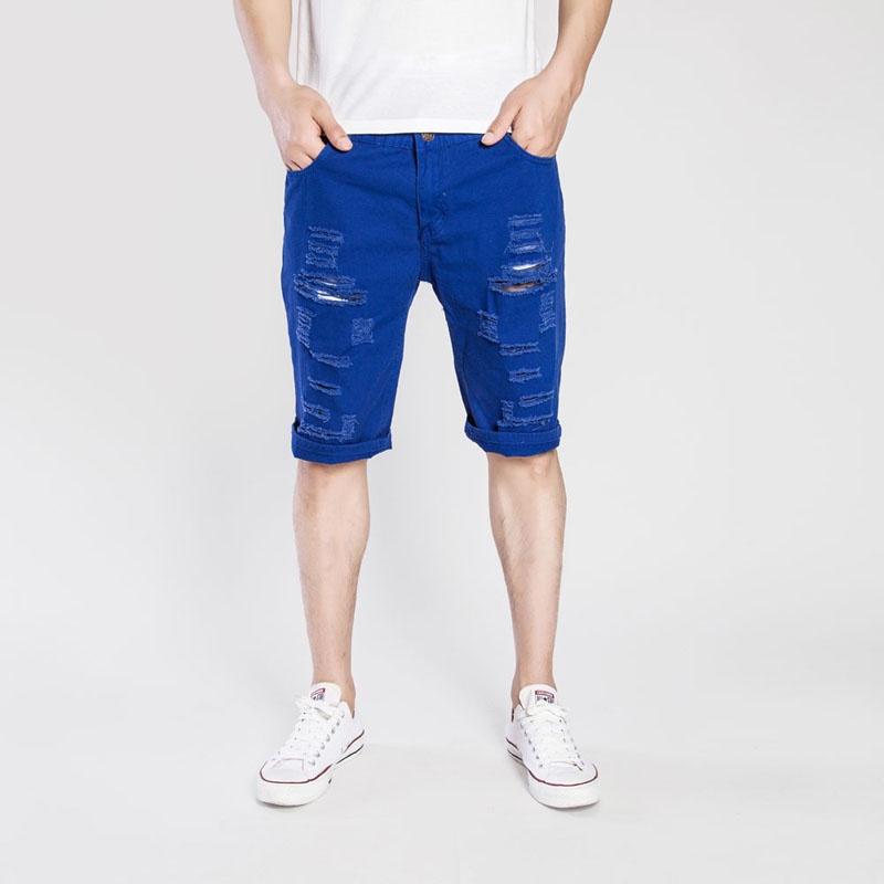 Premiumkvalitet Mode Herr Cargo Denim Shorts Casual Slitna Jeans