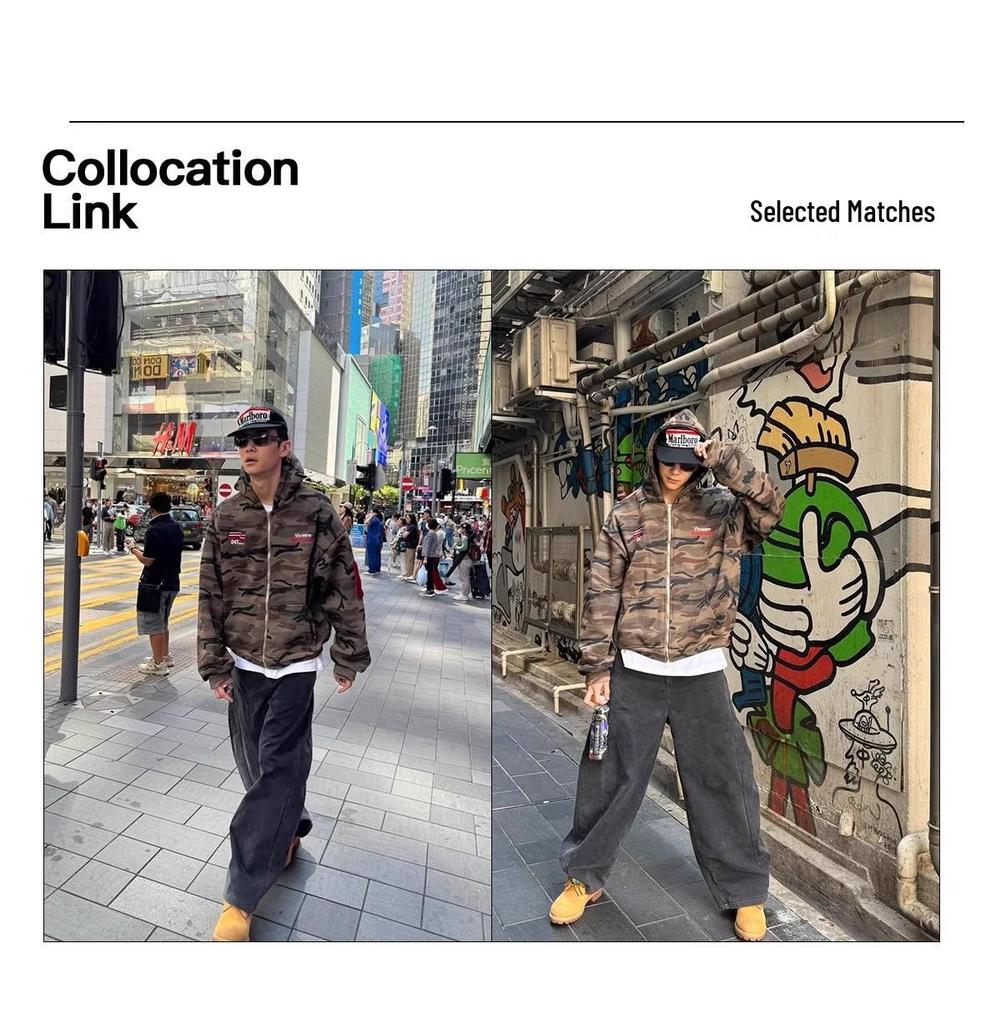 Men's Retro Camouflage Embroidered Hoodie Jacket - Loose Fit, Autumn/Winter Style