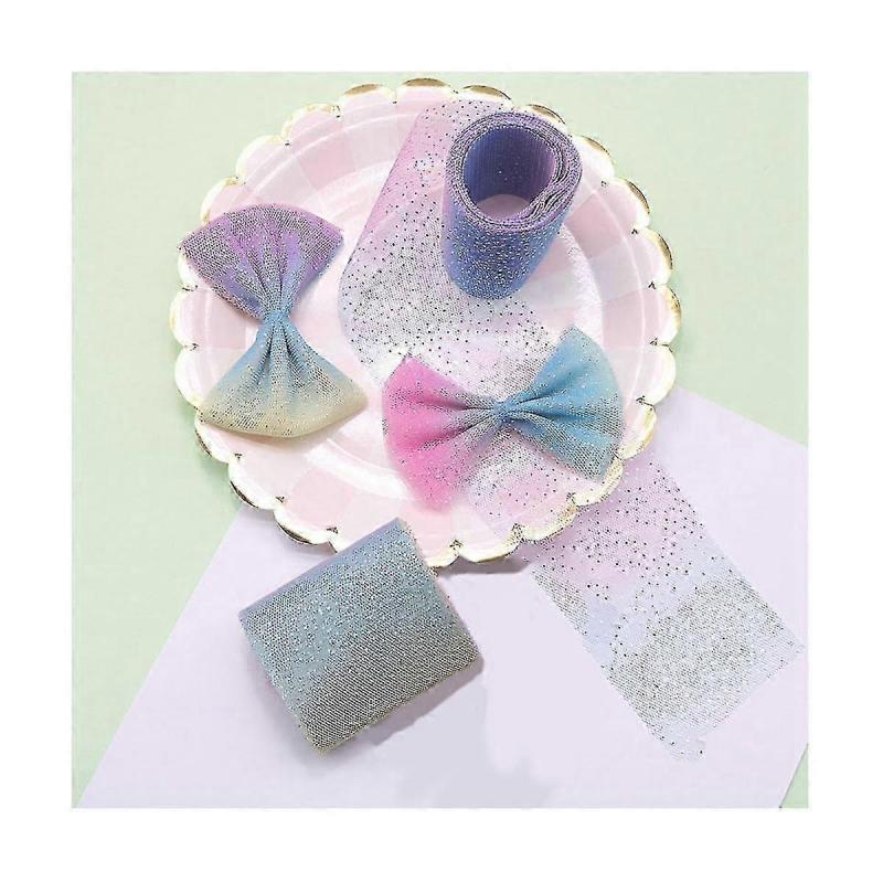 12cmx5 Yards Gradient Rainbow Tulle Roll Silver Dot Tulle Mesh DIY Children's Handmade Jewelry Hair Bow Accessories