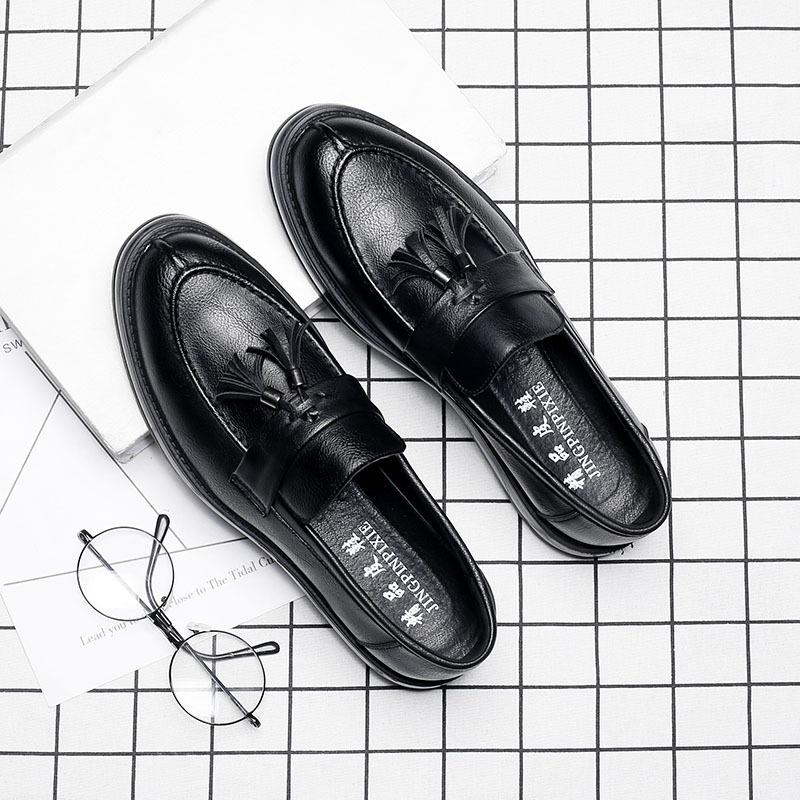 

Туфли из кожи с кисточками, модный тренд, повседневные и удобные мужские туфли с одной педалью, модная обувь 20191-A 42 чёрный