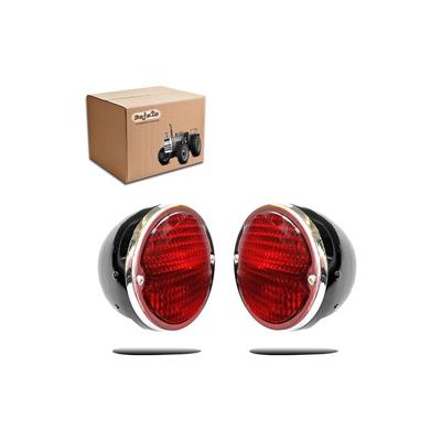 APSMOTIV 2x Vintage Duolamp Achterlicht 12V Achterstop Kentekenplaatverlichting Model A Auto | Massey Ferguson Tractor DODGE Vrachtwagens (Chroom Ring | Rood/Lens