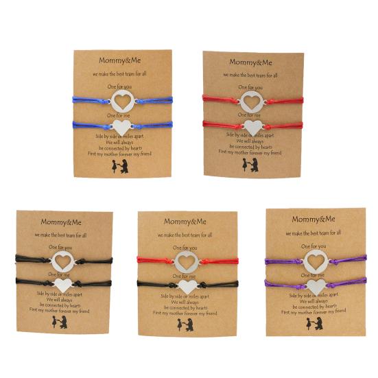 1 Pair Mother Daughter Bracelet Adjustable Woven Rope Casual Geometric All-match Decoration Back To School Gifts Hollow Love Heart Mommy Card Jewelry