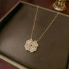Women's Heart-Shaped Necklace with Four-Petal Flower, Cubic Zirconia, Titanium Steel Clavicle Chain - Elegant and Versatile Accessory
