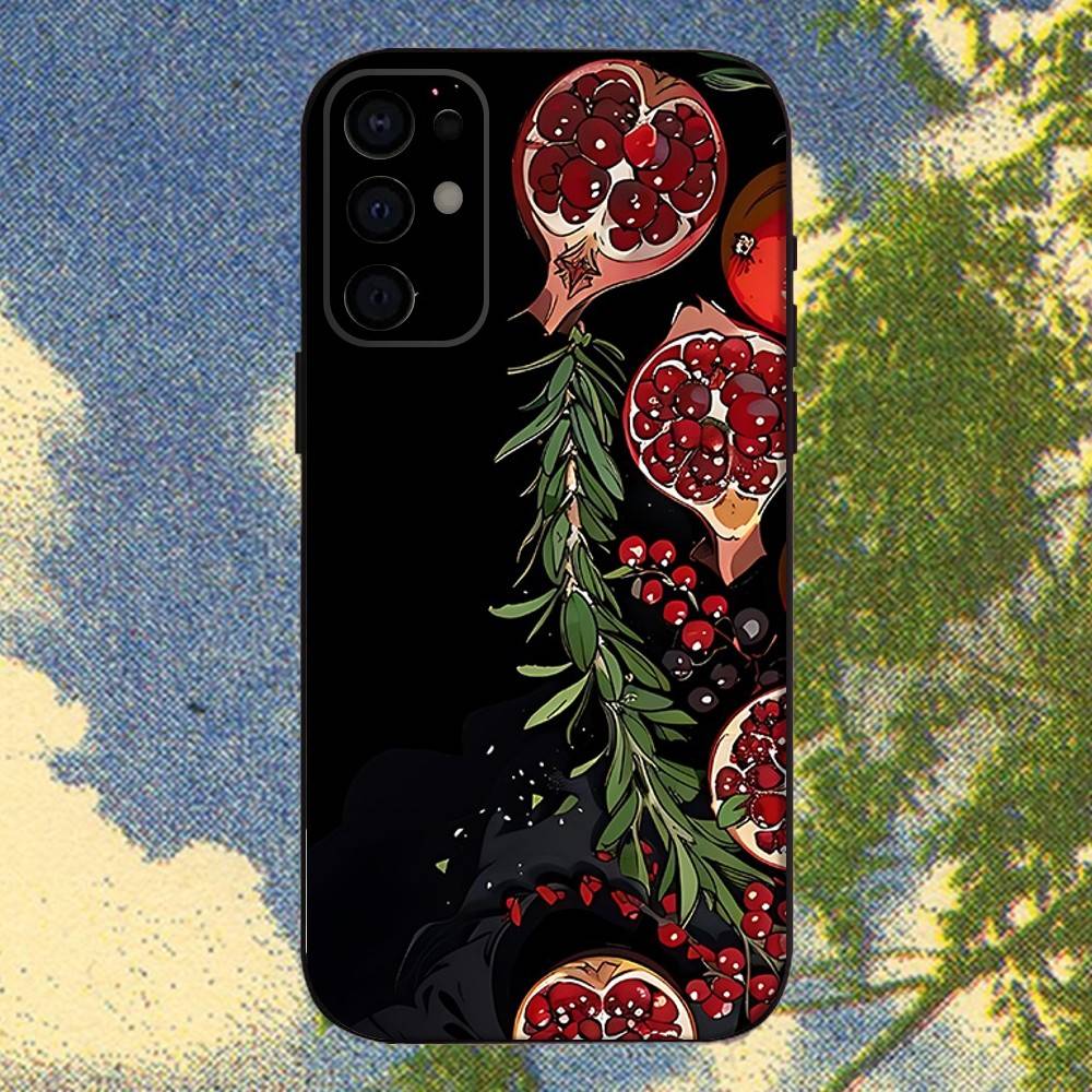 Food Fruit Red Pomegranate Phone Case For Samsung S25,S24,S21,S22,S23,S30,Ultra,S20,Plus,Fe,Lite,Note,10,9,5G Black Cover