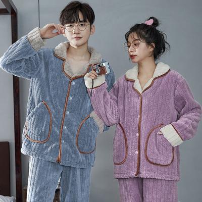 Unisex Flannel Pajama Set With Stand Collar Zipper Thick Warm Sleepwear Home Outdoor Lounge