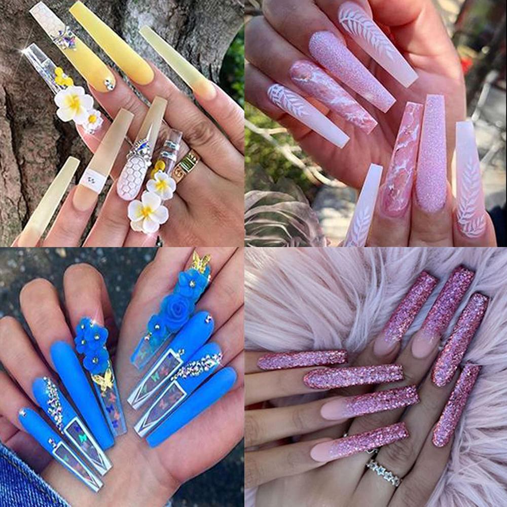 240pcs 3XL No C Curve Long Coffin Nail Tips Half Cover Clear Extra Long Straight French False Nail Manicure Salon Tool Supply