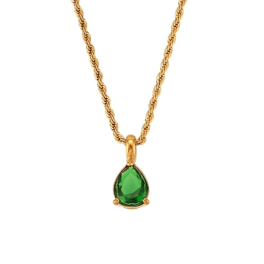 2022 Waterproof Fashion Birthstone Necklace Jewelry Gift For Women 12 Colors Zircon Waterdrop Pendant Necklace with Rope Chain