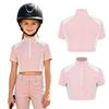 Kids Girls Color-block Equestrian Shirt Zip-up Stand Collar Short Sleeve Athletic Tops for Horse Riding Running Golf Tennis Practice