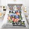 Flower Duvet Cover Set Words White Background with Colourful Flowers Pattern Bike King Size for Boys Girls Polyester Bedding Set