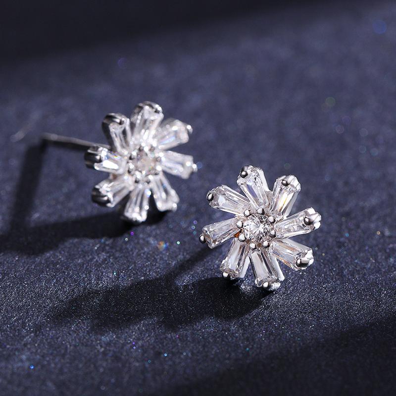 Modian 925 Sterling Silver Snowflake Rotating Flower Stud Earrings for Women Hypoallergenic Elegant Wedding Statement Jewelry