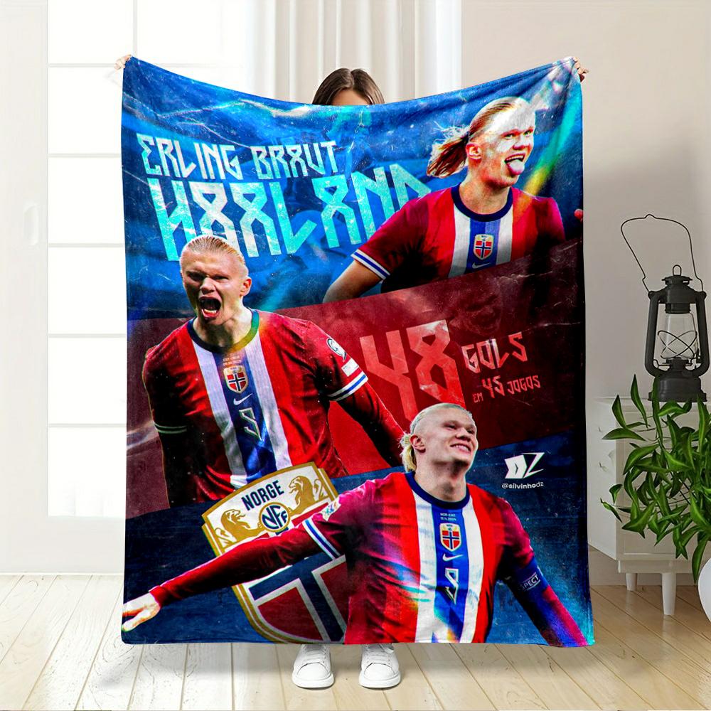 Erling Haaland Norway Football Artwork Flannel blanket for bedroom, living room, sofa, and nap sofas.