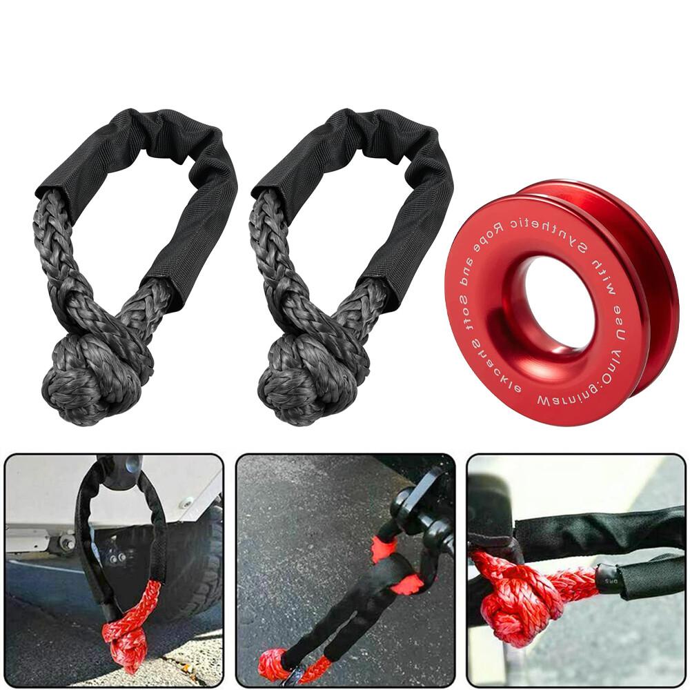 Heavy Duty Recovery Ring Snatch Block Pulley W/ Soft Shackle Tow Winch Rope