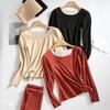 Women's High-Quality Cashmere Thermal Underwear Set - Long-Sleeved Top & Pants, Thick & Warm for Autumn.