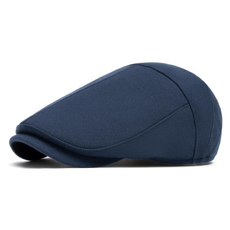 Winter Warm Forward Cap Men's Velvet Thick Cap Woolen Beret Solid Color British Newsboy Cap