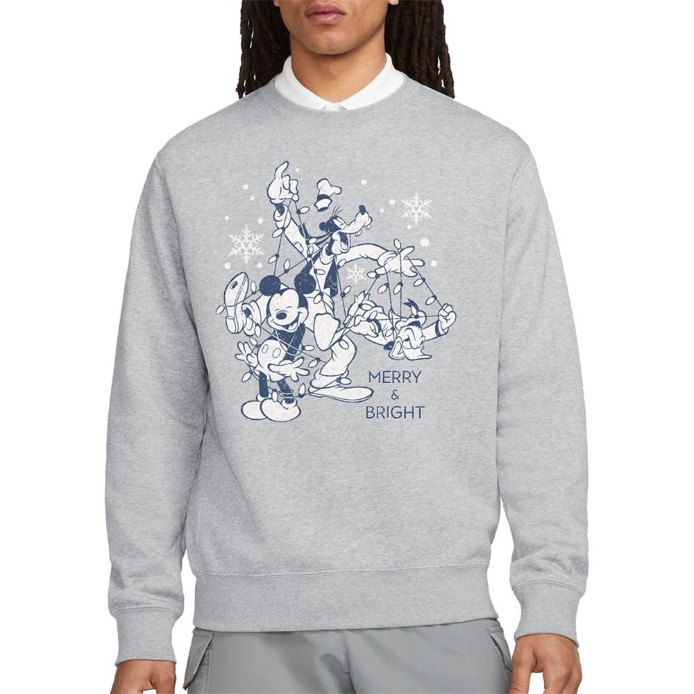 Disney Unisex Adult Merry, Bright And Tied Up In Lights Mickey Mouse Heather Sweatshirt