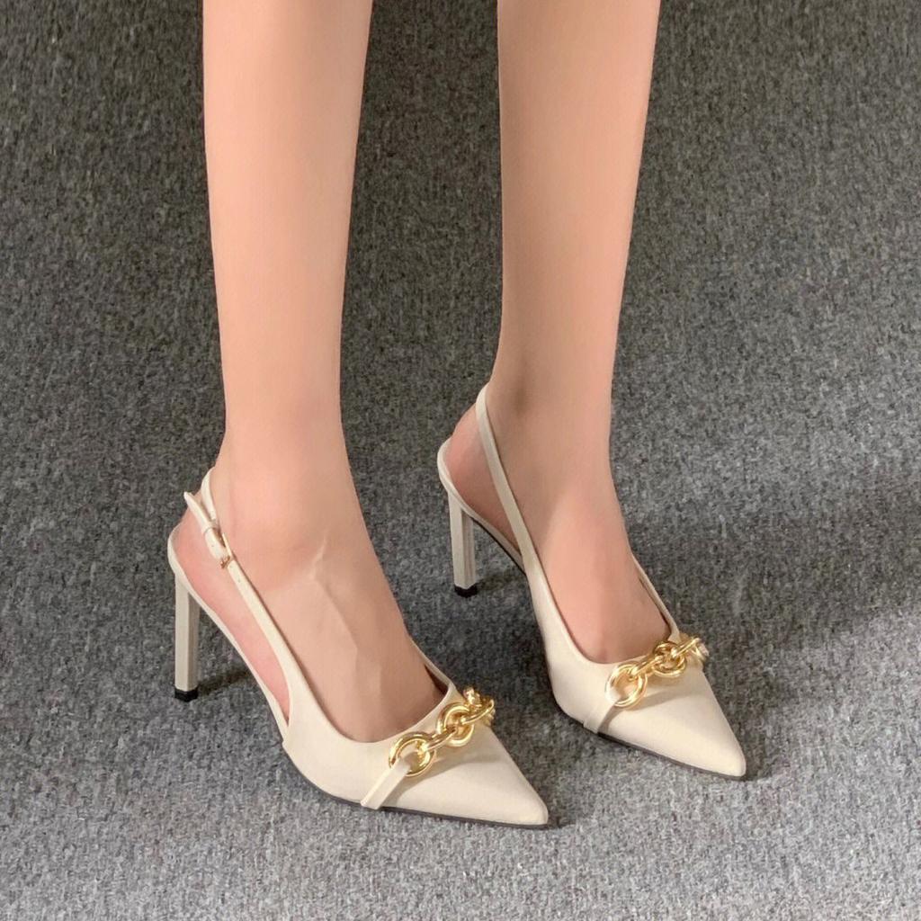Premium European and American Spice Girls High Heels Women's 2025 New Metal Chain Thin Heel Pointed Niche Single Shoes
