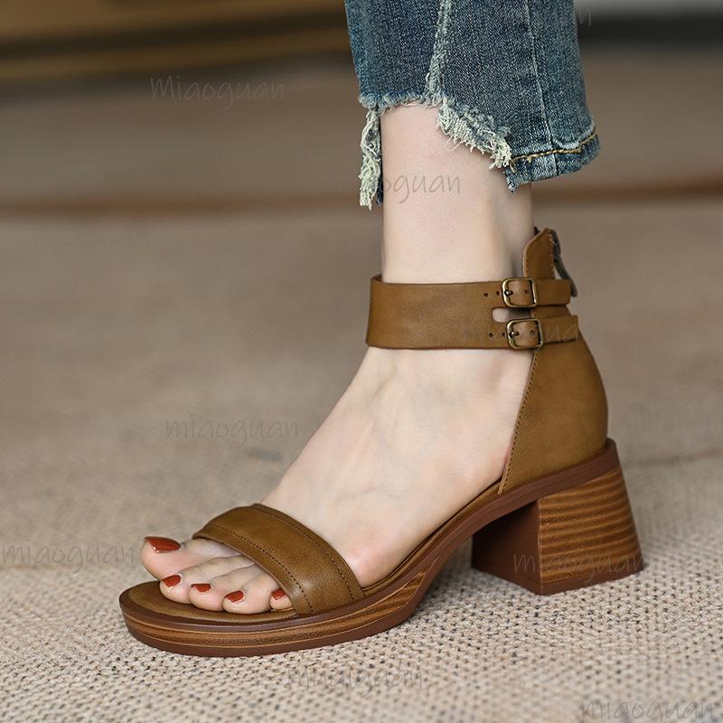 

Fashion Retro British Style Roman Sandals Women s Fashion Buckle Strap Thick Heel Summer Open Toe Back Zipper Modern Sandals Size34 40 40 хаки