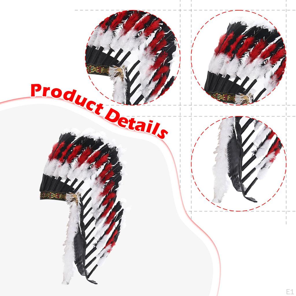 Indian Native Chief Headdress Artificial Feather Headpiece Crafts for Adults Decoration