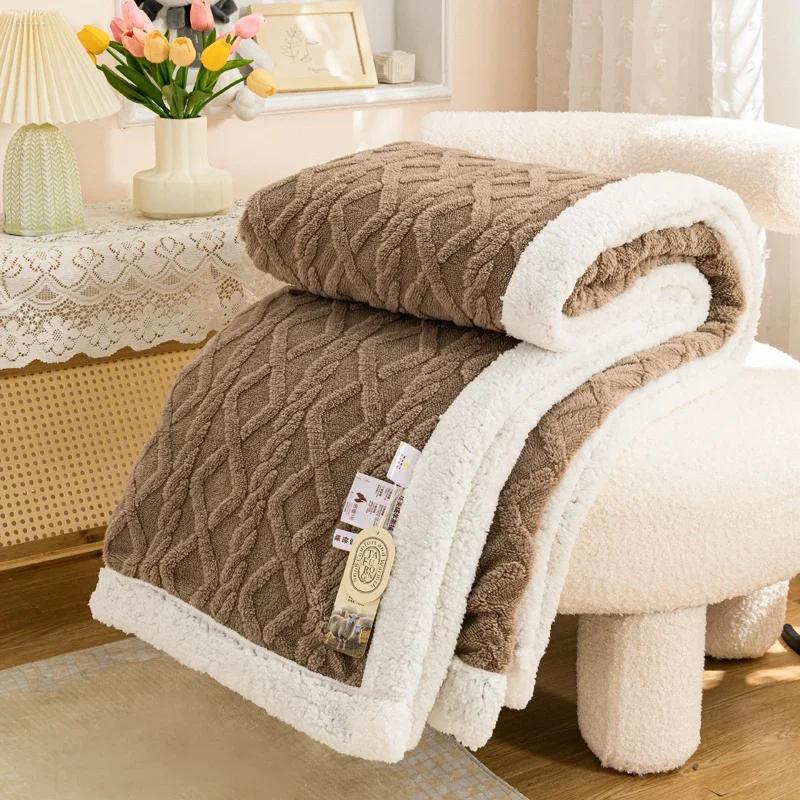 

Warm Wool Sherpa Thick Blankets Fluffy Soft Coral Fleece Bedspread On The Bed Single Double Winter Plush Coraline Furry Throw 100x150cm(40x59inch) коричневий
