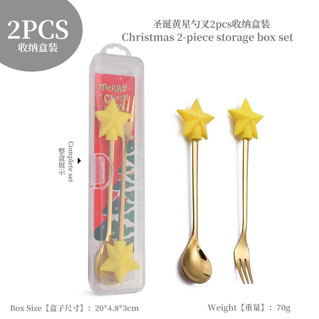 Christmas Fork Spoon Set, Dessert Coffee Spoon Fruit Fork Christmas Doll Tableware Gift Box