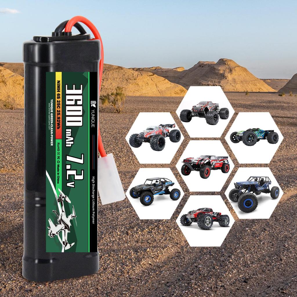 Dobíjecí NiMH baterie 7,2V 3600mAh s konektorem Tamiya – 6 článků, silikonový vodič – Napájení pro RC modely