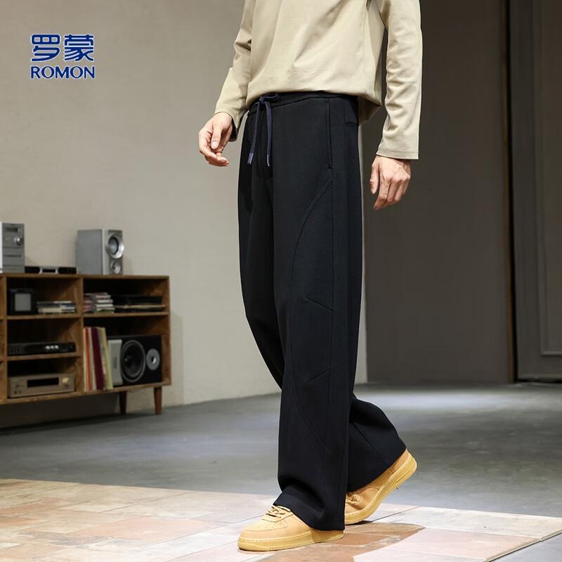 ROMON Men's Wool Blend Relaxed Fit Curved-Leg Casual Pants