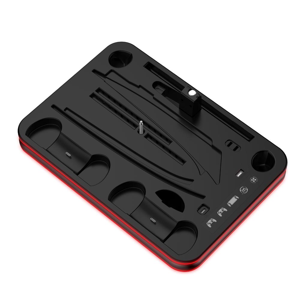 PS5 Slim/Pro Console Multi-function Cooling Storage Stand with Headset Hanging Rack,RGB Colorful Light