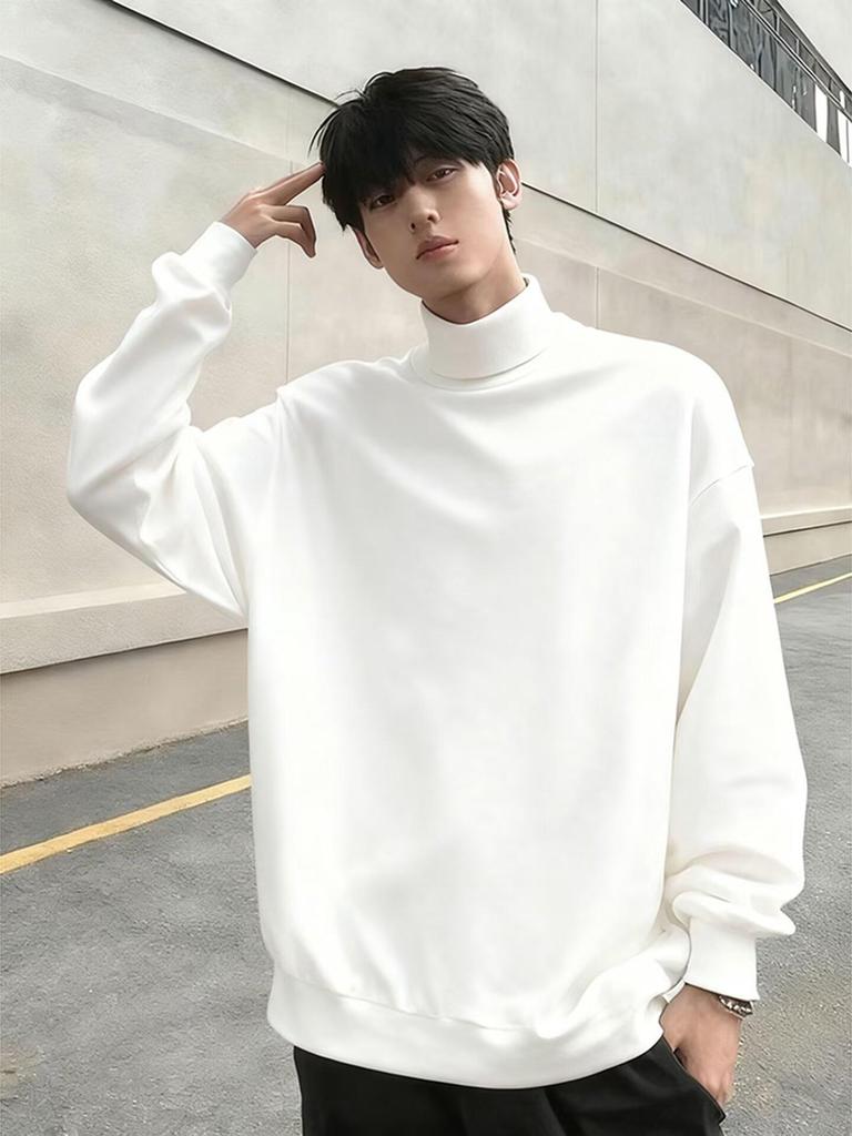 Men's Autumn/Winter Heavyweight Velvet Hoodie with Half-High Collar, Solid Color, American Style, Versatile and Casual.
