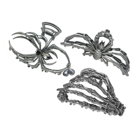 3Pcs Women Hair Claws Spider Bat Skull Hand Shape Hair Clips Anti-slip Teeth Back Head Hair Barrettes Hair Styling Accessories