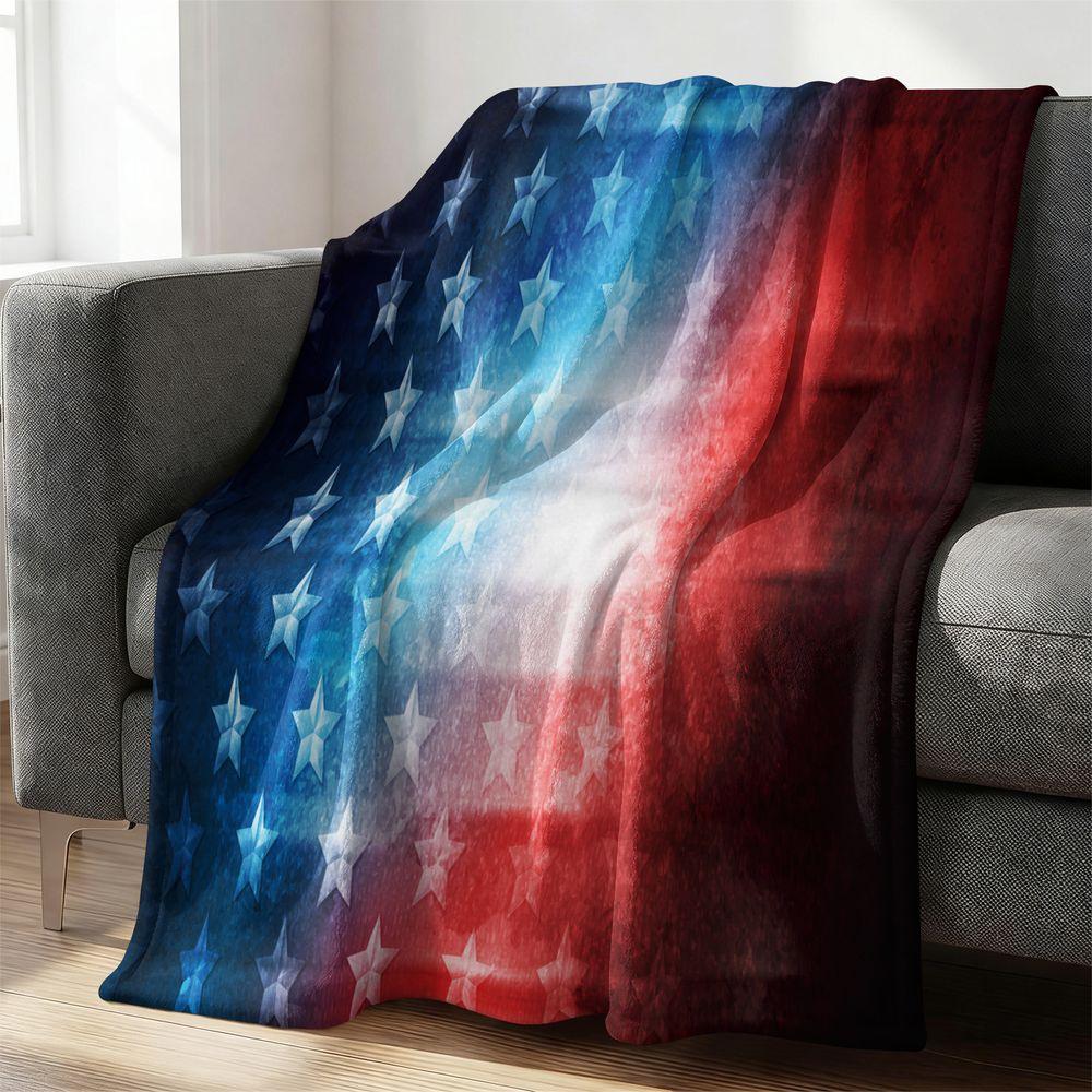 Vintage American Flag Throw Blanket Soft Flannel Blanket Patriotic Bedding Decor Cozy Fleece Blanket Gift Blanket for Home 75X95CM