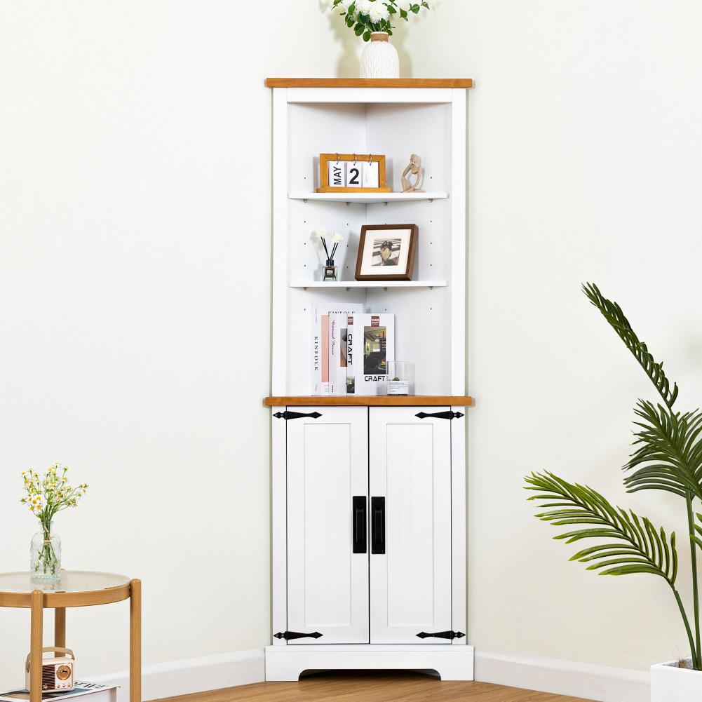 US Corner Cabinet Tall Corner Bathroom Storage Cabinet With 2 Doors And 3 Shelves Modern Pantry Cabinet Space Saver For Kitchen