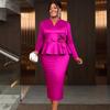 Plus Size 3D Floral Ruffle Long Sleeve Dress , High Waist Slimming Bodycon Dress for Party Work Commute